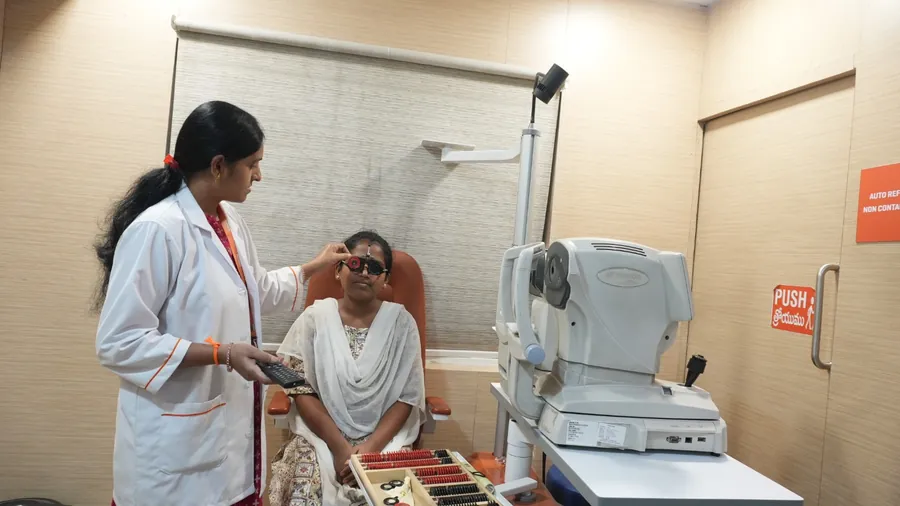 Patient undergoing an autorefraction test