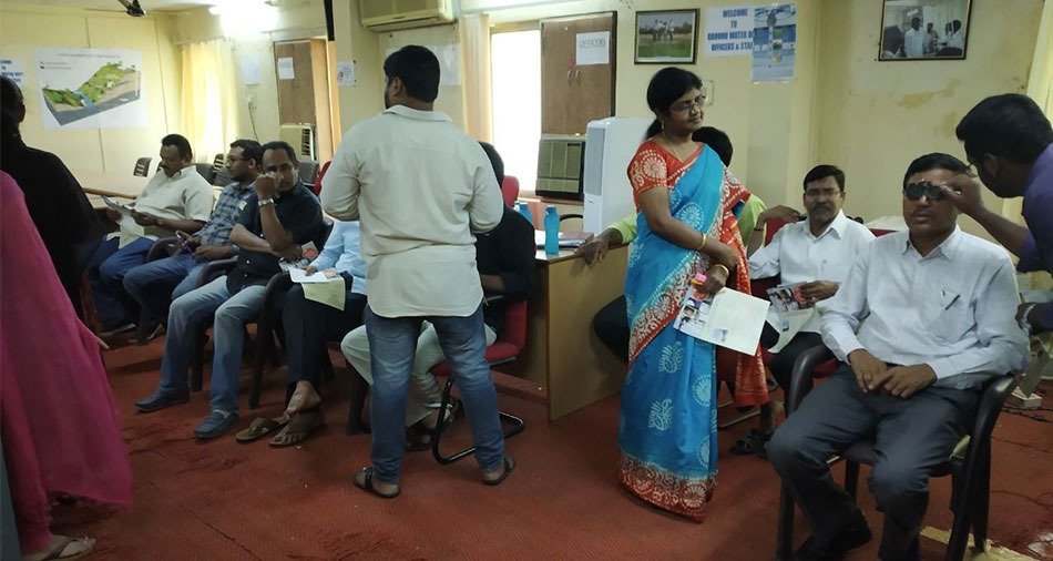 Patients being counselled about cataract surgery at a camp
