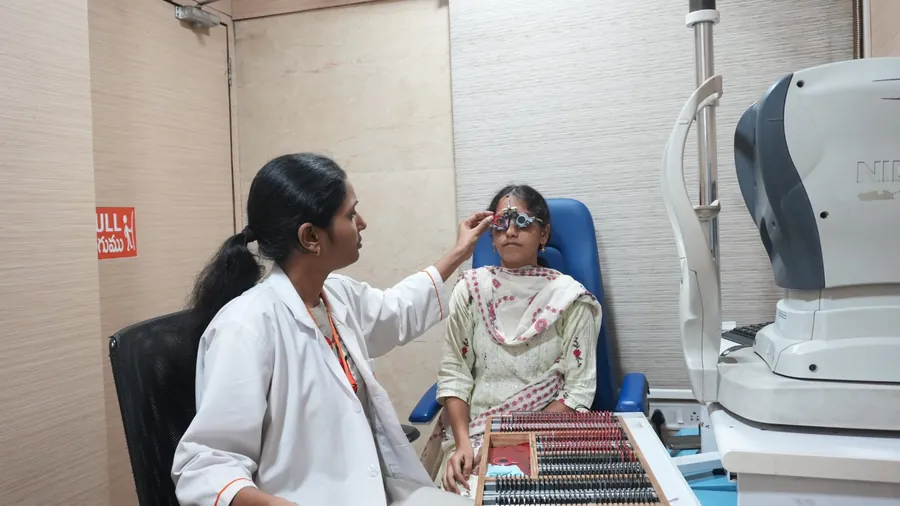 Trial frame being adjusted to find the right spectacle power