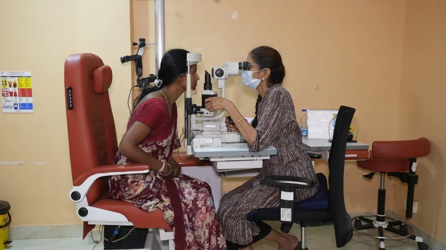 Slit lamp examination of a patient eye