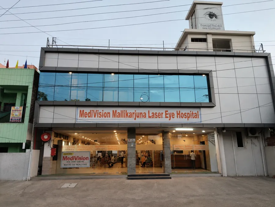 Street view of the MediVision hospital building in Warangal