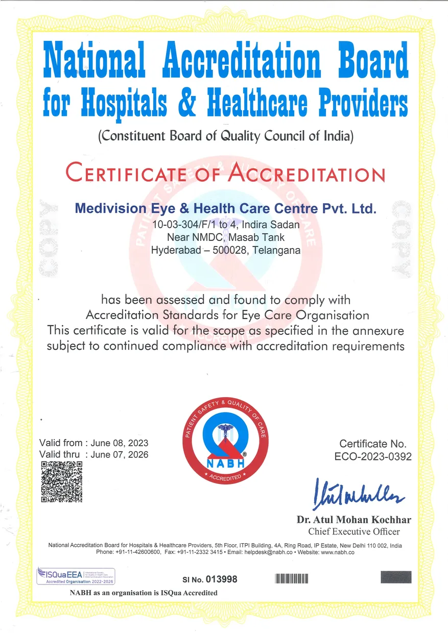 MediVision Eye Care Centre NABH accreditation certificate, page 2